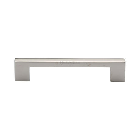 This is an image of a Heritage Brass - Cabinet Pull Metro Design 128mm CTC Polished Nickel Finish, c0337-128-pnf that is available to order from T.H Wiggans Ironmongery in Kendal.