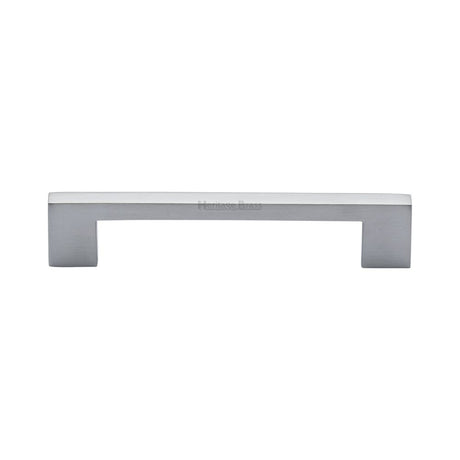 This is an image of a Heritage Brass - Cabinet Pull Metro Design 128mm CTC Satin Chrome Finish, c0337-128-sc that is available to order from T.H Wiggans Ironmongery in Kendal.