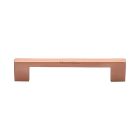 This is an image of a Heritage Brass - Cabinet Pull Metro Design 128mm CTC Satin Rose Gold Finish, c0337-128-srg that is available to order from T.H Wiggans Ironmongery in Kendal.