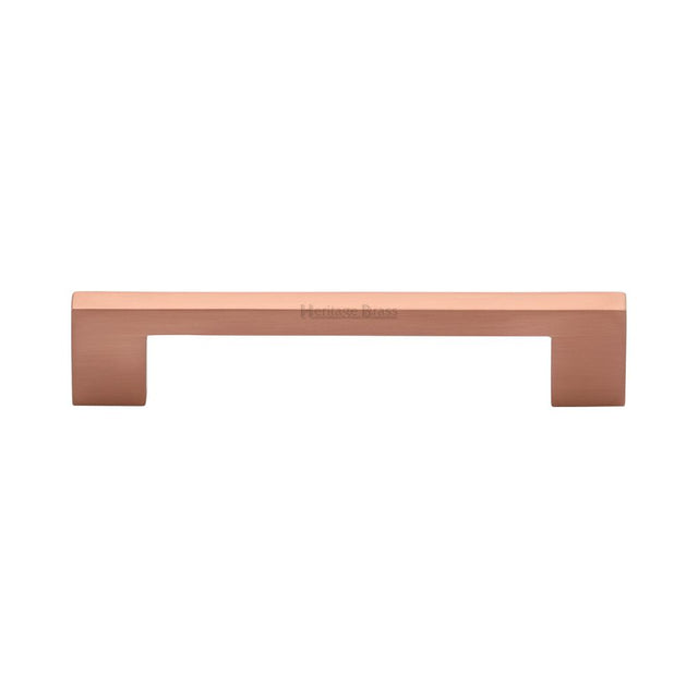 This is an image of a Heritage Brass - Cabinet Pull Metro Design 128mm CTC Satin Rose Gold Finish, c0337-128-srg that is available to order from T.H Wiggans Ironmongery in Kendal.
