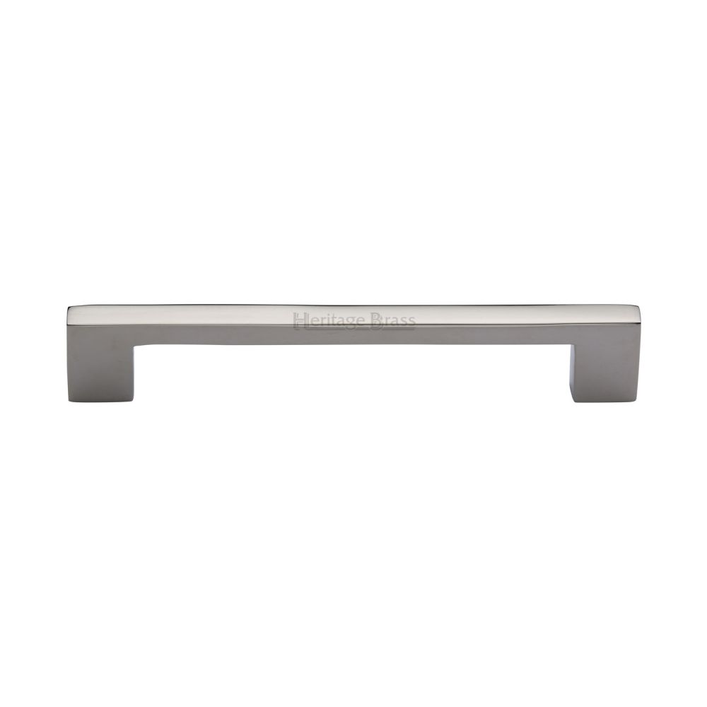 This is an image of a Heritage Brass - Cabinet Pull Metro Design 160mm CTC Polished Nickel Finish, c0337-160-pnf that is available to order from T.H Wiggans Ironmongery in Kendal.
