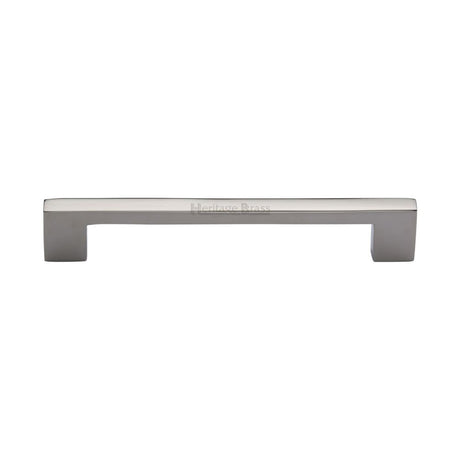 This is an image of a Heritage Brass - Cabinet Pull Metro Design 160mm CTC Polished Nickel Finish, c0337-160-pnf that is available to order from T.H Wiggans Ironmongery in Kendal.