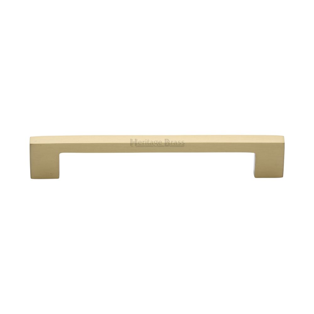 This is an image of a Heritage Brass - Cabinet Pull Metro Design 160mm CTC Satin Brass Finish, c0337-160-sb that is available to order from T.H Wiggans Ironmongery in Kendal.