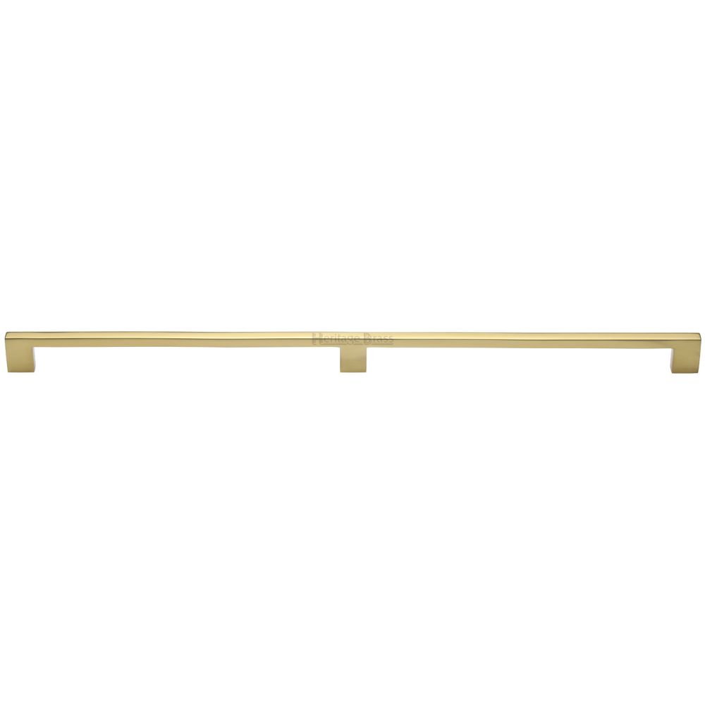 This is an image of a Heritage Brass - Cabinet Pull Metro Design 480mm CTC Polished Brass Finish, c0337-480-pb that is available to order from T.H Wiggans Ironmongery in Kendal.