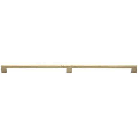 This is an image of a Heritage Brass - Cabinet Pull Metro Design 480mm CTC Satin Brass Finish, c0337-480-sb that is available to order from T.H Wiggans Ironmongery in Kendal.