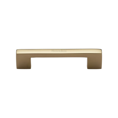 This is an image of a Heritage Brass - Cabinet Pull Metro Design 96mm CTC Polished Brass Finish, c0337-96-pb that is available to order from T.H Wiggans Ironmongery in Kendal.
