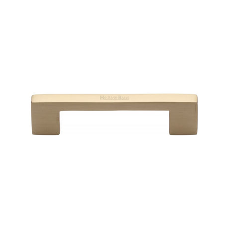 This is an image of a Heritage Brass - Cabinet Pull Metro Design 96mm CTC Satin Brass Finish, c0337-96-sb that is available to order from T.H Wiggans Ironmongery in Kendal.