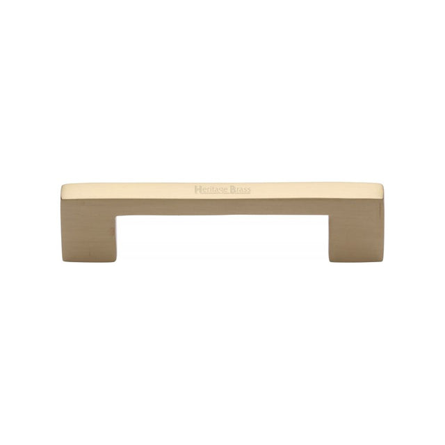 This is an image of a Heritage Brass - Cabinet Pull Metro Design 96mm CTC Satin Brass Finish, c0337-96-sb that is available to order from T.H Wiggans Ironmongery in Kendal.
