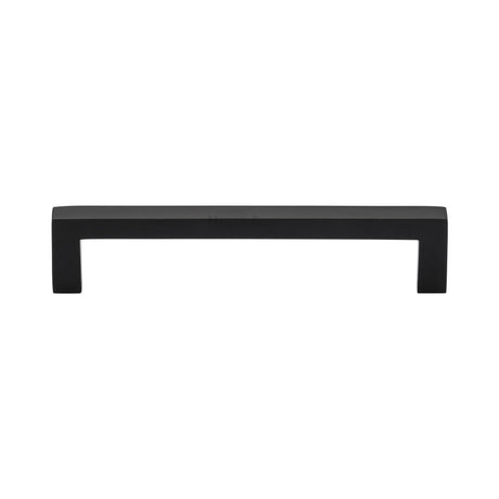 This is an image of a Heritage Brass - Cabinet Pull Square Metro Design 128mm CTC Matt Black Finish, c0339-128-bkmt that is available to order from T.H Wiggans Ironmongery in Kendal.