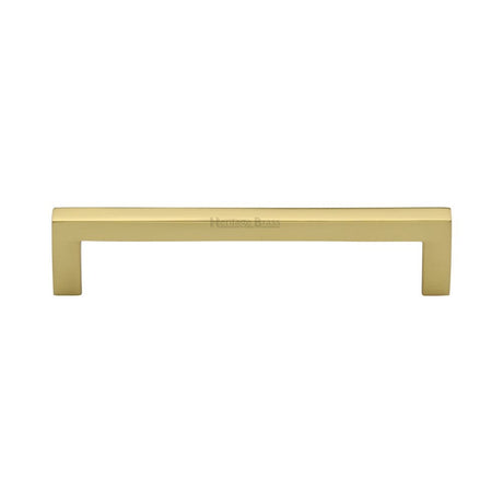 This is an image of a Heritage Brass - Cabinet Pull Square Metro Design 128mm CTC Polished Brass Finish, c0339-128-pb that is available to order from T.H Wiggans Ironmongery in Kendal.