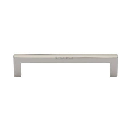 This is an image of a Heritage Brass - Cabinet Pull Square Metro Design 128mm CTC Polished Nickel Finish, c0339-128-pnf that is available to order from T.H Wiggans Ironmongery in Kendal.