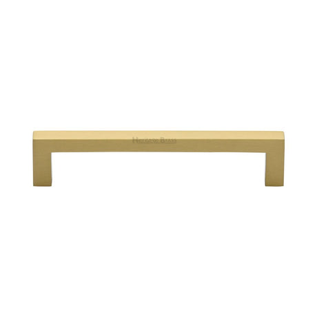 This is an image of a Heritage Brass - Cabinet Pull Square Metro Design 128mm CTC Satin Brass Finish, c0339-128-sb that is available to order from T.H Wiggans Ironmongery in Kendal.