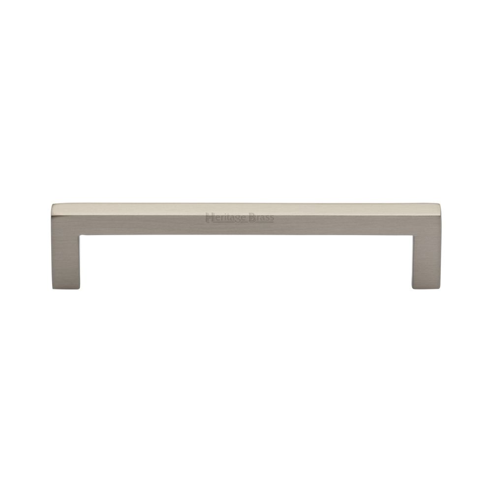 This is an image of a Heritage Brass - Cabinet Pull Square Metro Design 128mm CTC Satin Nickel Finish, c0339-128-sn that is available to order from T.H Wiggans Ironmongery in Kendal.