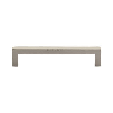 This is an image of a Heritage Brass - Cabinet Pull Square Metro Design 128mm CTC Satin Nickel Finish, c0339-128-sn that is available to order from T.H Wiggans Ironmongery in Kendal.