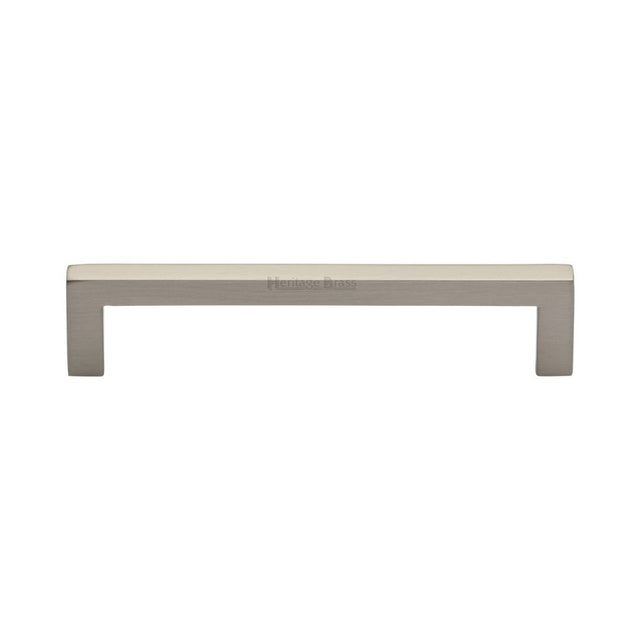 This is an image of a Heritage Brass - Cabinet Pull Square Metro Design 128mm CTC Satin Nickel Finish, c0339-128-sn that is available to order from T.H Wiggans Ironmongery in Kendal.