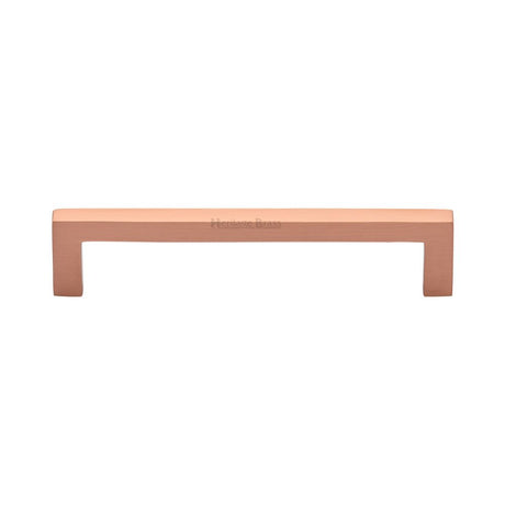 This is an image of a Heritage Brass - Cabinet Pull Square Metro Design 128mm CTC Satin Rose Gold Finis, c0339-128-srg that is available to order from T.H Wiggans Ironmongery in Kendal.