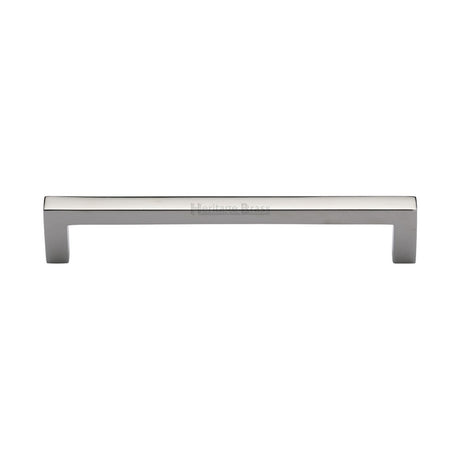 This is an image of a Heritage Brass - Cabinet Pull Square Metro Design 160mm CTC Polished Nickel Finish, c0339-160-pnf that is available to order from T.H Wiggans Ironmongery in Kendal.