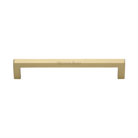This is an image of a Heritage Brass - Cabinet Pull Square Metro Design 160mm CTC Satin Brass Finish, c0339-160-sb that is available to order from T.H Wiggans Ironmongery in Kendal.
