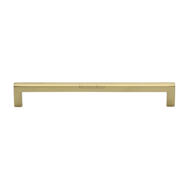 This is an image of a Heritage Brass - Cabinet Pull Square Metro Design 192mm CTC Polished Brass Finish, c0339-192-pb that is available to order from T.H Wiggans Ironmongery in Kendal.