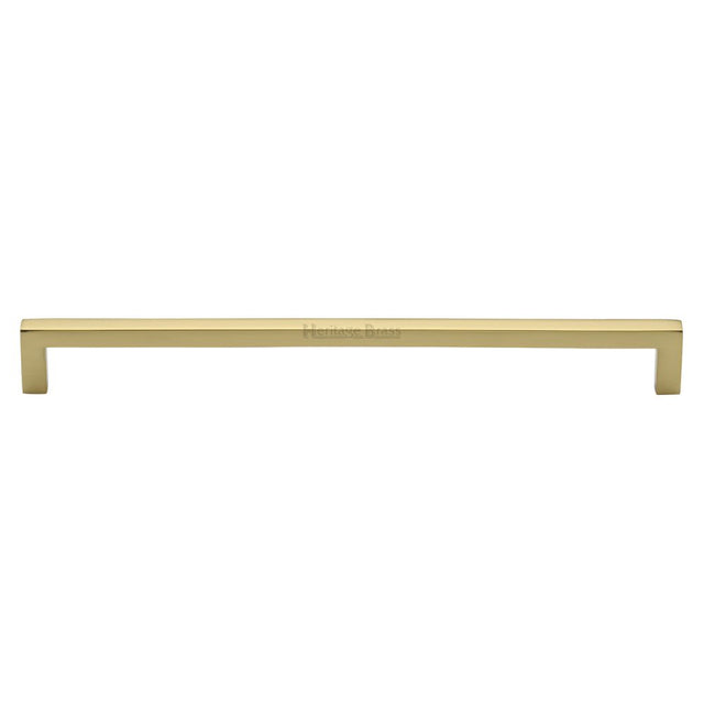 This is an image of a Heritage Brass - Cabinet Pull Square Metro Design 256mm CTC Polished Brass Finish, c0339-256-pb that is available to order from T.H Wiggans Ironmongery in Kendal.