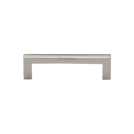 This is an image of a Heritage Brass - Cabinet Pull Square Metro Design 96mm CTC Polished Nickel Finish, c0339-96-pnf that is available to order from T.H Wiggans Ironmongery in Kendal.