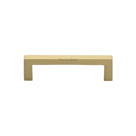 This is an image of a Heritage Brass - Cabinet Pull Square Metro Design 96mm CTC Satin Brass Finish, c0339-96-sb that is available to order from T.H Wiggans Ironmongery in Kendal.
