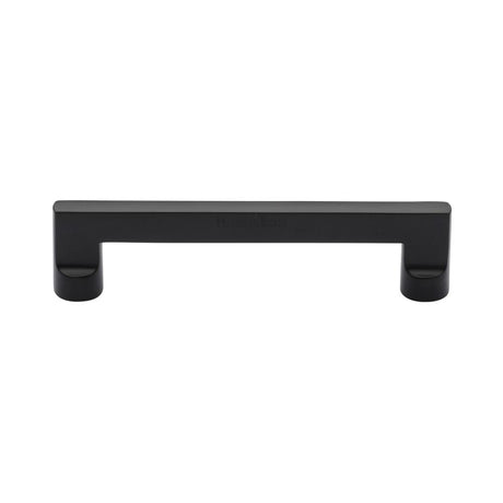 This is an image of a Heritage Brass - Cabinet Pull Apollo Design 128mm CTC Matt Black Finish, c0345-128-bkmt that is available to order from T.H Wiggans Ironmongery in Kendal.