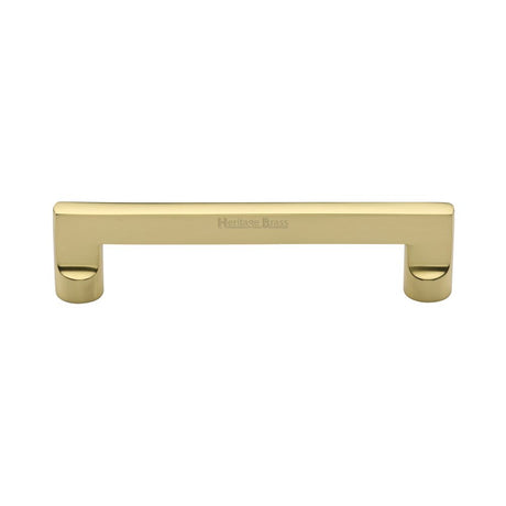 This is an image of a Heritage Brass - Cabinet Pull Apollo Design 128mm CTC Polished Brass Finish, c0345-128-pb that is available to order from T.H Wiggans Ironmongery in Kendal.