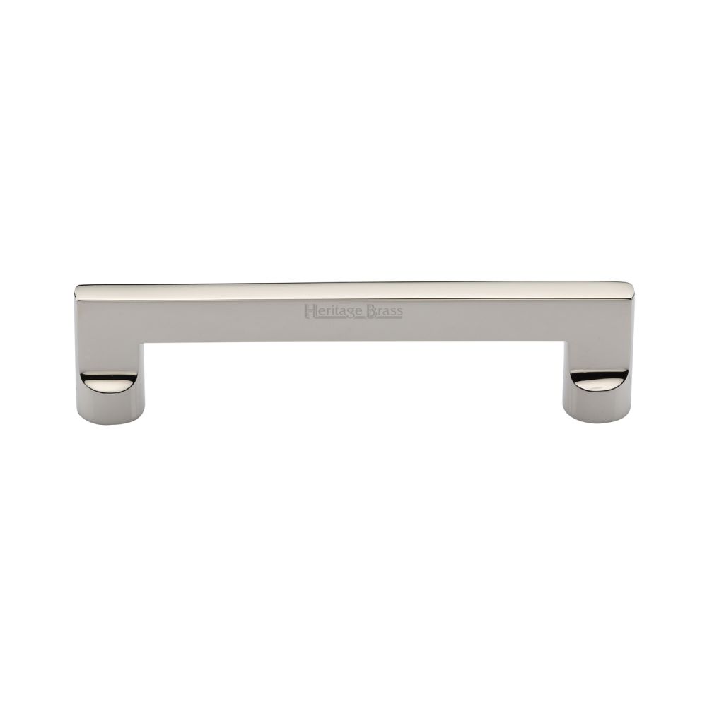 This is an image of a Heritage Brass - Cabinet Pull Apollo Design 128mm CTC Polished Nickel Finish, c0345-128-pnf that is available to order from T.H Wiggans Ironmongery in Kendal.