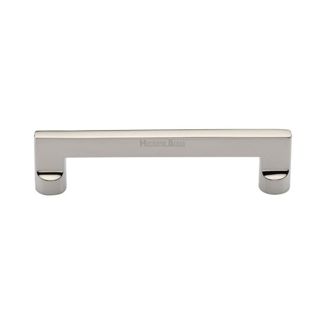 This is an image of a Heritage Brass - Cabinet Pull Apollo Design 128mm CTC Polished Nickel Finish, c0345-128-pnf that is available to order from T.H Wiggans Ironmongery in Kendal.
