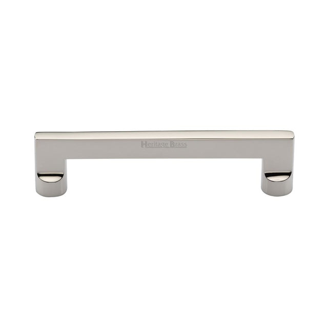 This is an image of a Heritage Brass - Cabinet Pull Apollo Design 128mm CTC Polished Nickel Finish, c0345-128-pnf that is available to order from T.H Wiggans Ironmongery in Kendal.