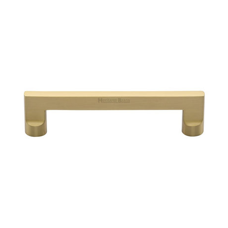 This is an image of a Heritage Brass - Cabinet Pull Apollo Design 128mm CTC Satin Brass Finish, c0345-128-sb that is available to order from T.H Wiggans Ironmongery in Kendal.