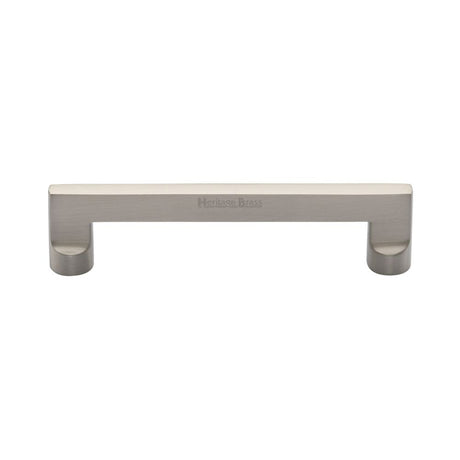 This is an image of a Heritage Brass - Cabinet Pull Apollo Design 128mm CTC Satin Nickel Finish, c0345-128-sn that is available to order from T.H Wiggans Ironmongery in Kendal.