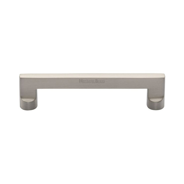 This is an image of a Heritage Brass - Cabinet Pull Apollo Design 128mm CTC Satin Nickel Finish, c0345-128-sn that is available to order from T.H Wiggans Ironmongery in Kendal.