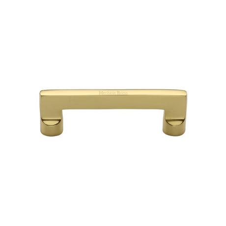 This is an image of a Heritage Brass - Cabinet Pull Apollo Design 96mm CTC Polished Brass Finish, c0345-96-pb that is available to order from T.H Wiggans Ironmongery in Kendal.