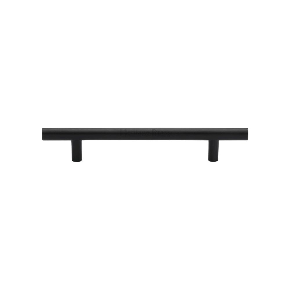 This is an image of a Heritage Brass - Cabinet Pull T-Bar Design 128mm CTC Matt Black Finish, c0361-128-bkmt that is available to order from T.H Wiggans Ironmongery in Kendal.