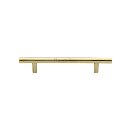 This is an image of a Heritage Brass - Cabinet Pull T-Bar Design 128mm CTC Polished Brass Finish, c0361-128-pb that is available to order from T.H Wiggans Ironmongery in Kendal.
