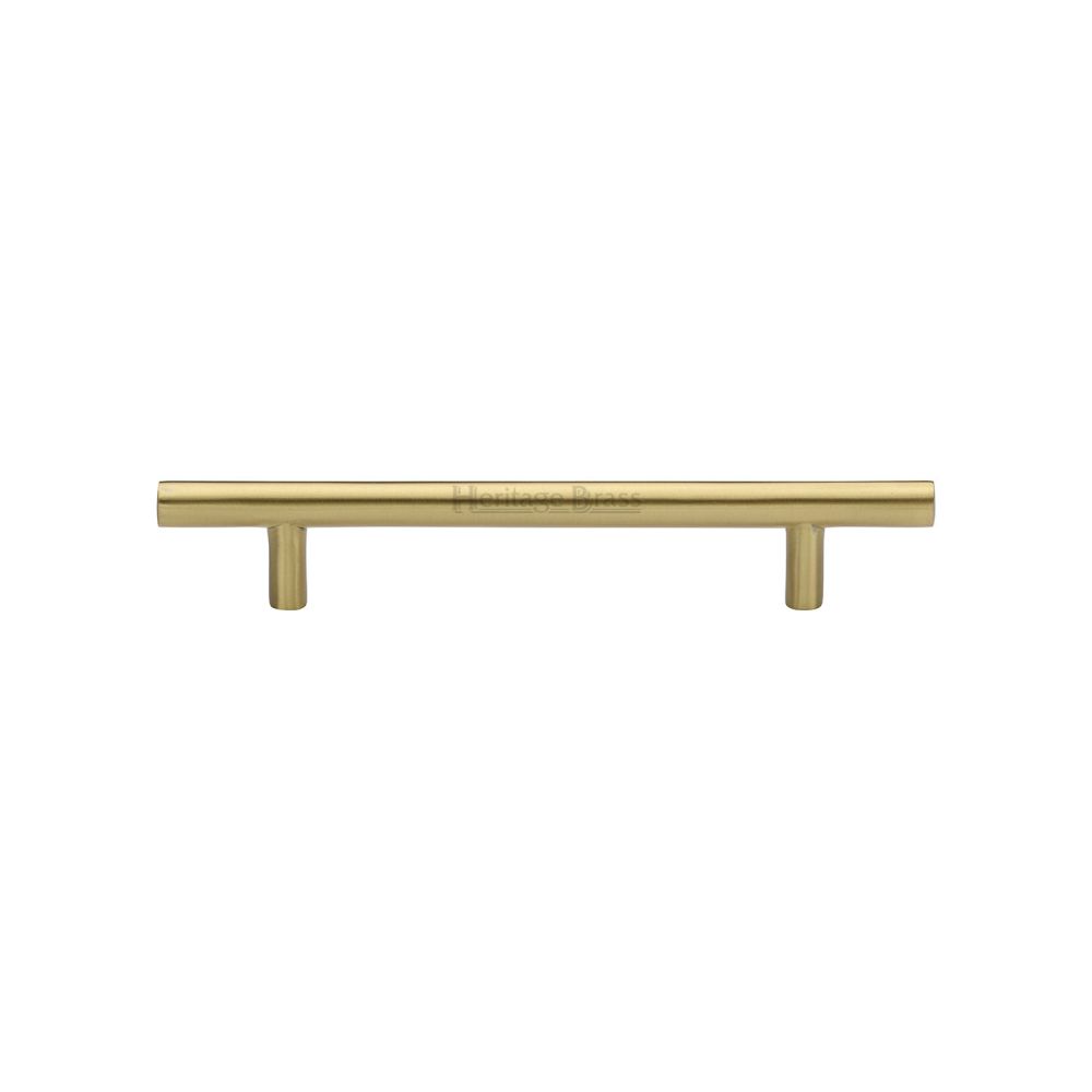 This is an image of a Heritage Brass - Cabinet Pull T-Bar Design 128mm CTC Satin Brass Finish, c0361-128-sb that is available to order from T.H Wiggans Ironmongery in Kendal.