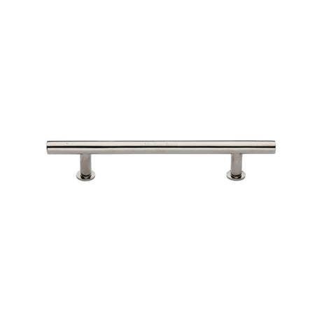 This is an image of a Heritage Brass - Cabinet Pull T-Bar Design with 16mm Rose 128mm CTC Polished Nickel, c0362-128-pnf that is available to order from T.H Wiggans Ironmongery in Kendal.