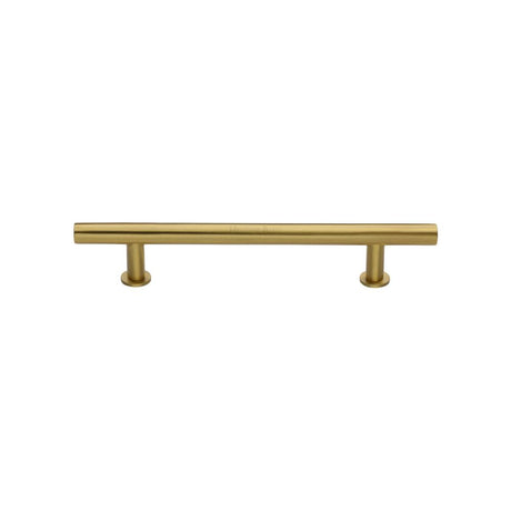 This is an image of a Heritage Brass - Cabinet Pull T-Bar Design with 16mm Rose 128mm CTC Satin Brass F, c0362-128-sb that is available to order from T.H Wiggans Ironmongery in Kendal.