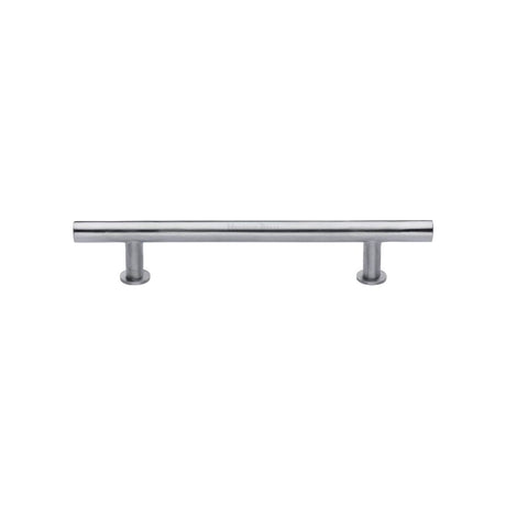 This is an image of a Heritage Brass - Cabinet Pull T-Bar Design with 16mm Rose 128mm CTC Satin Chrome, c0362-128-sc that is available to order from T.H Wiggans Ironmongery in Kendal.
