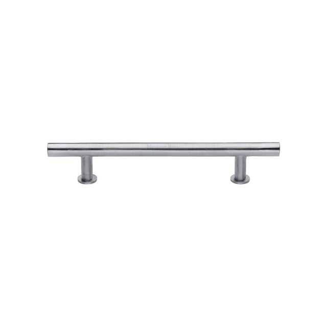 This is an image of a Heritage Brass - Cabinet Pull T-Bar Design with 16mm Rose 128mm CTC Satin Chrome, c0362-128-sc that is available to order from T.H Wiggans Ironmongery in Kendal.