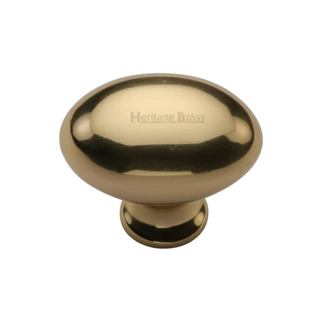 This is an image of a Heritage Brass - Cabinet Knob Victorian Oval Design 32mm Polished Brass Finish, c114-32-pb that is available to order from T.H Wiggans Ironmongery in Kendal.