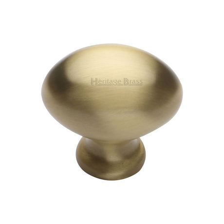 This is an image of a Heritage Brass - Cabinet Knob Victorian Oval Design 32mm Satin Brass Finish, c114-32-sb that is available to order from T.H Wiggans Ironmongery in Kendal.