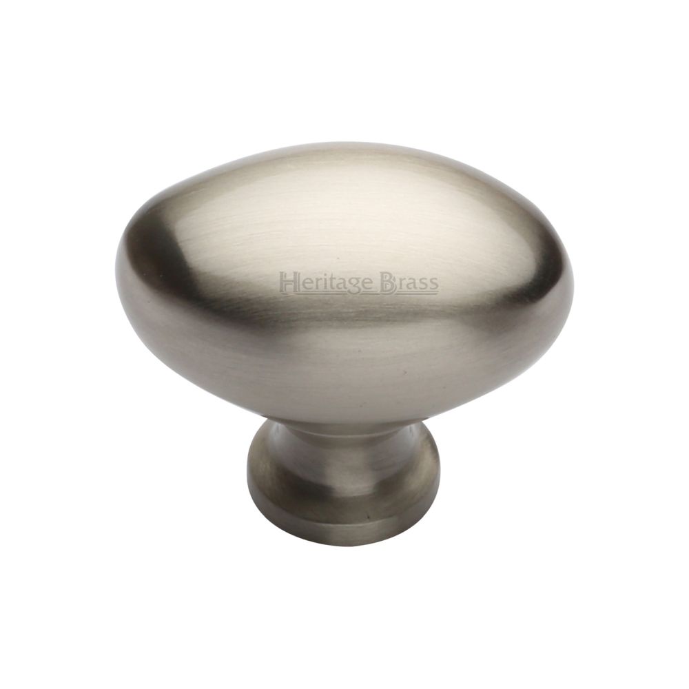 This is an image of a Heritage Brass - Cabinet Knob Victorian Oval Design 38mm Satin Nickel Finish, c114-38-sn that is available to order from T.H Wiggans Ironmongery in Kendal.