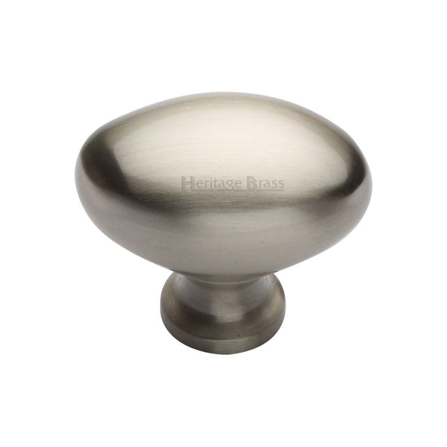 This is an image of a Heritage Brass - Cabinet Knob Victorian Oval Design 38mm Satin Nickel Finish, c114-38-sn that is available to order from T.H Wiggans Ironmongery in Kendal.