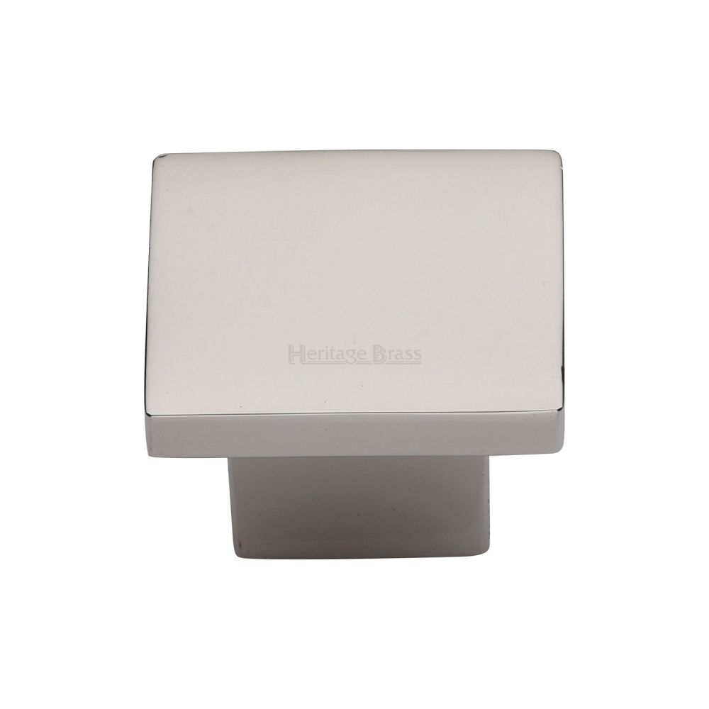 This is an image of a Heritage Brass - Cabinet Knob Classic Square Design 32mm Polished Nickel Finish, c1254-32-pnf that is available to order from T.H Wiggans Ironmongery in Kendal.