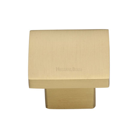 This is an image of a Heritage Brass - Cabinet Knob Classic Square Design 32mm Satin Brass Finish, c1254-32-sb that is available to order from T.H Wiggans Ironmongery in Kendal.