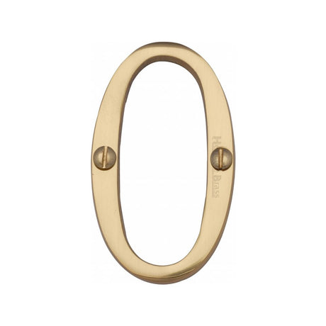 This is an image of a Heritage Brass - Numeral 0 Face Fix 76mm (3") Polished Brass Finish, c1560-0-pb that is available to order from T.H Wiggans Ironmongery in Kendal.