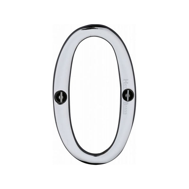 This is an image of a Heritage Brass - Numeral 0 Face Fix 76mm (3") Polished Chrome Finish, c1560-0-pc that is available to order from T.H Wiggans Ironmongery in Kendal.